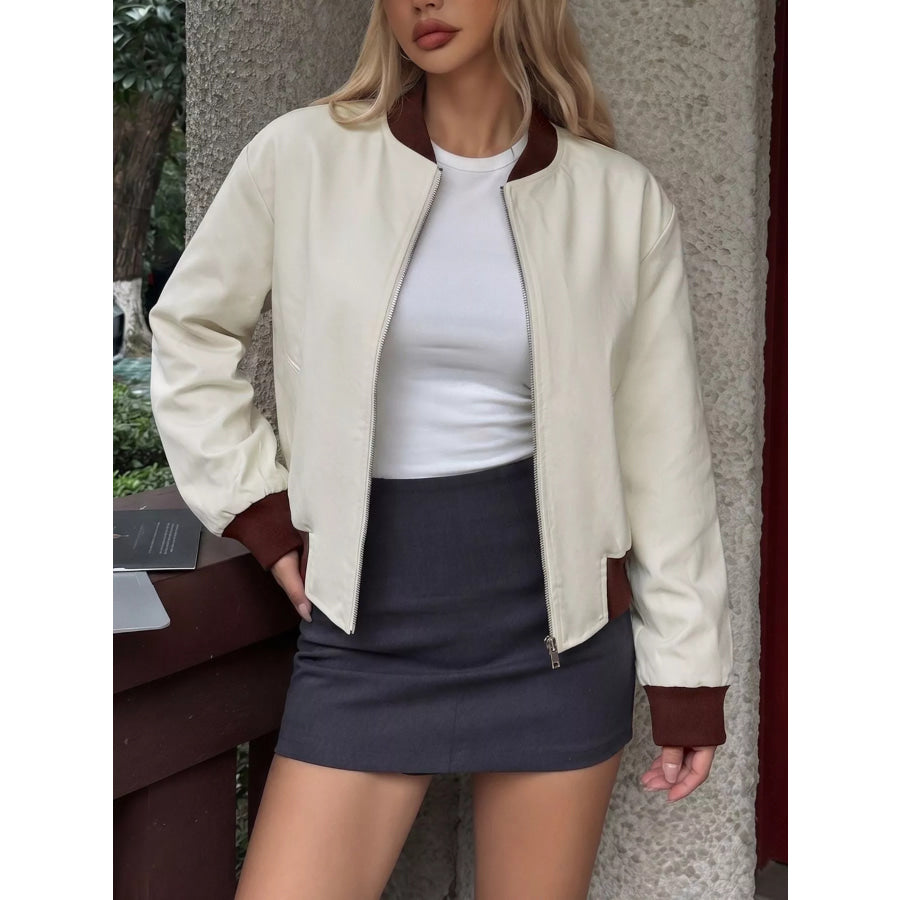 Contrast Trim Zip Up Jacket Apparel and Accessories