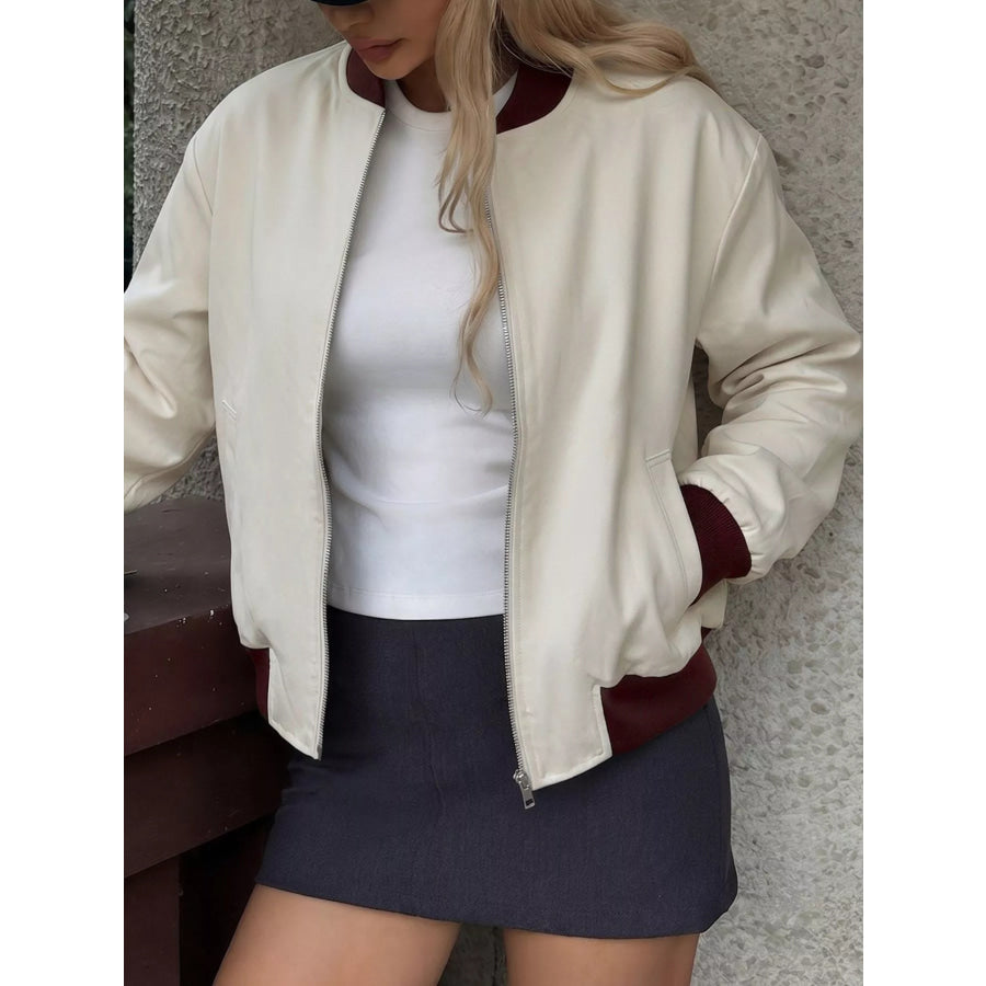 Contrast Trim Zip Up Jacket Apparel and Accessories