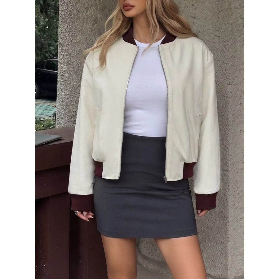 Contrast Trim Zip Up Jacket Apparel and Accessories
