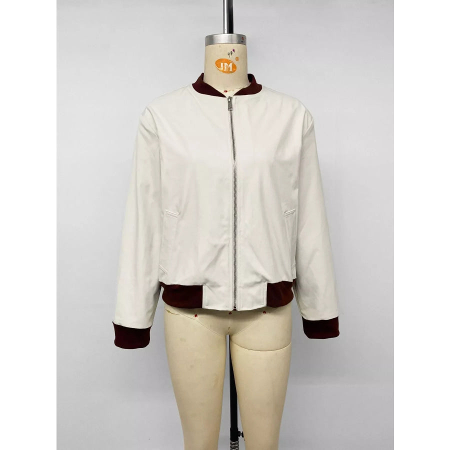 Contrast Trim Zip Up Jacket Apparel and Accessories