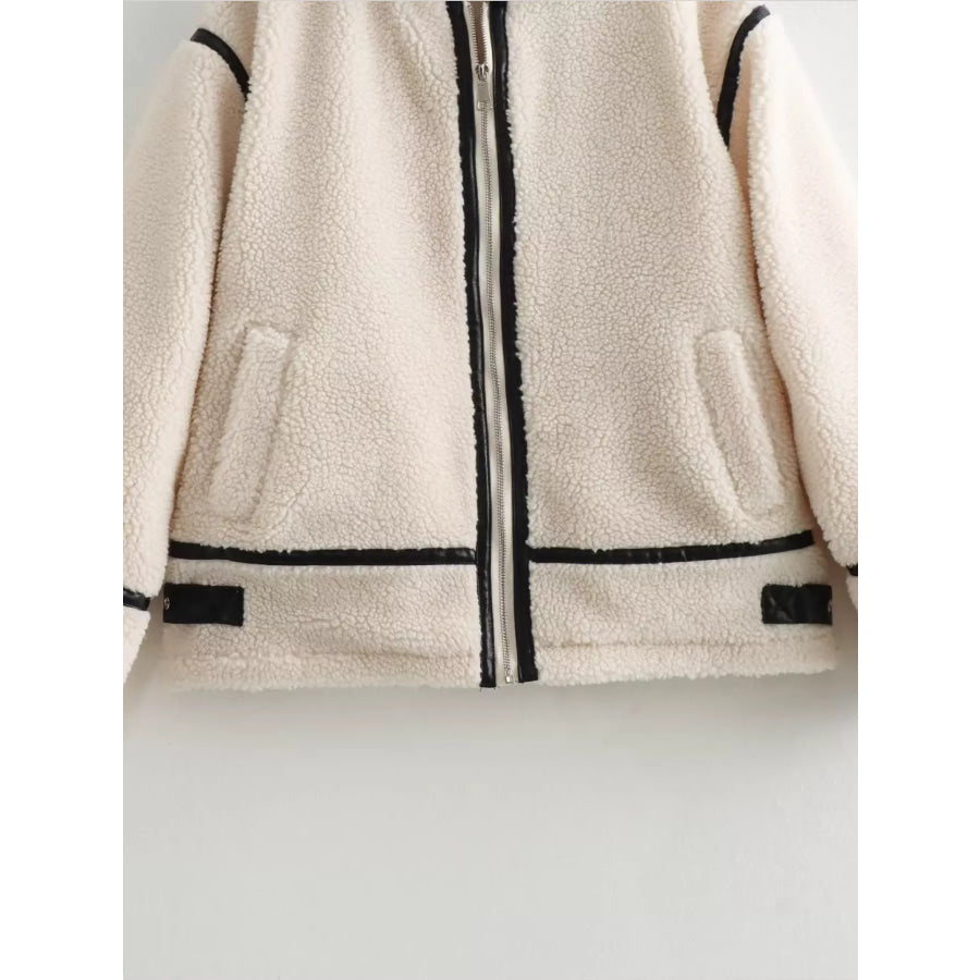 Contrast Trim Zip Up Sherpa Outerwear Apparel and Accessories