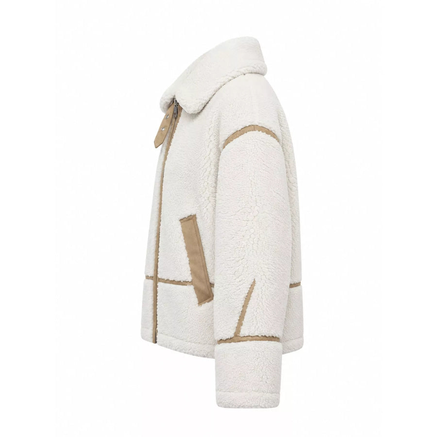 Contrast Trim Zip Up Sherpa Outerwear Apparel and Accessories
