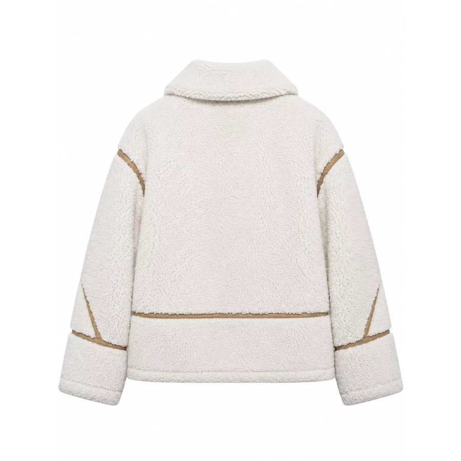 Contrast Trim Zip Up Sherpa Outerwear Apparel and Accessories
