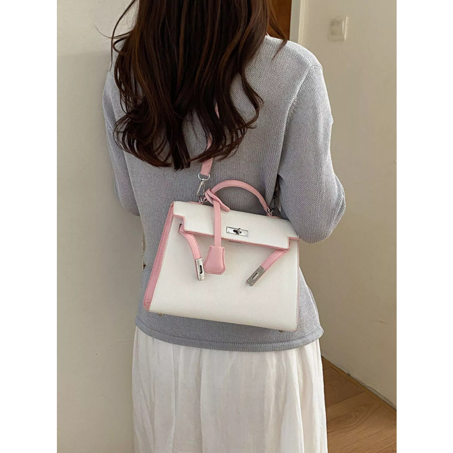 Contrast Trimmed Top-Handle Crossbody Bag White / onesize Apparel and Accessories