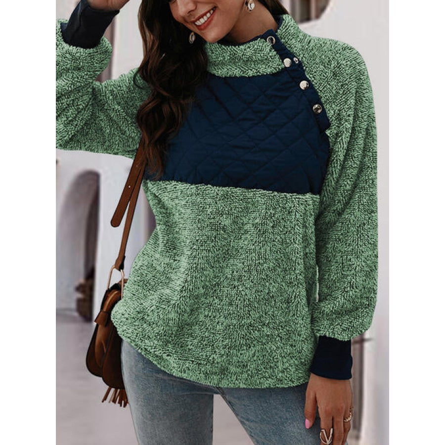 Contrast Turtleneck Half Snap Sweatshirt Mid Green / S