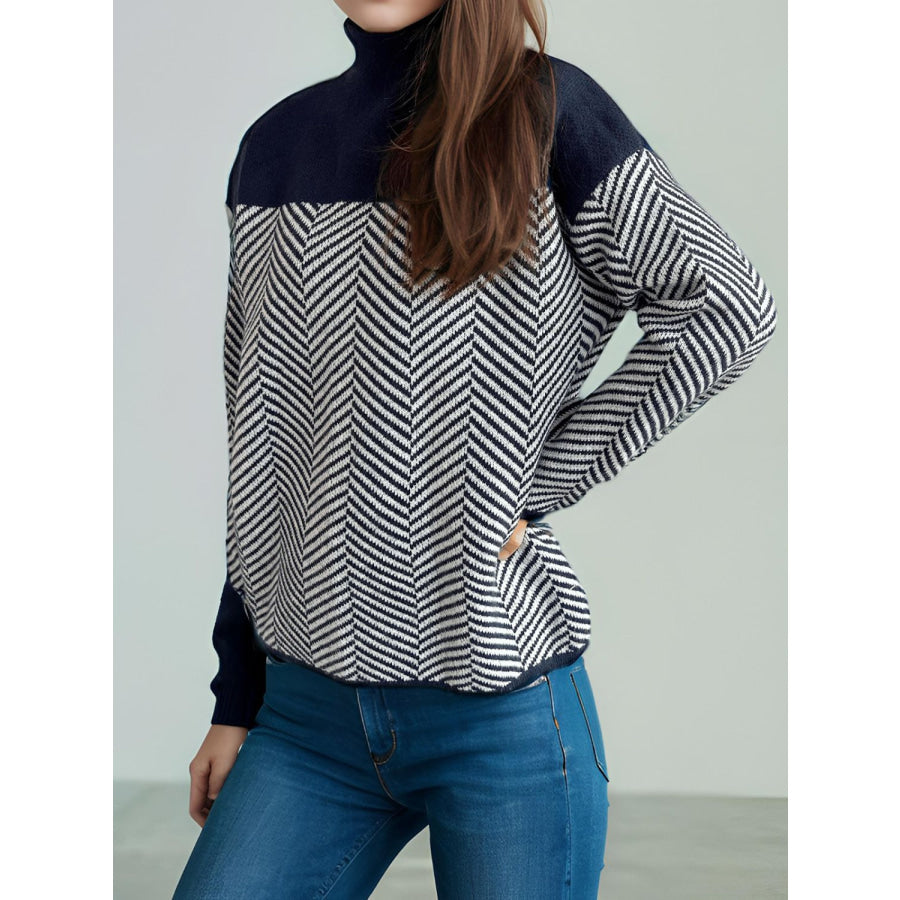 Contrast Turtleneck Long Sleeve Sweater Apparel and Accessories