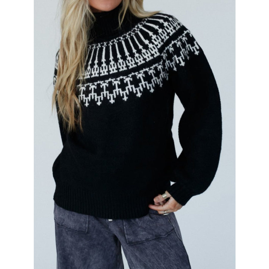 Contrast Turtleneck Long Sleeve Sweater Apparel and Accessories