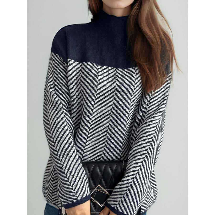 Contrast Turtleneck Long Sleeve Sweater Apparel and Accessories