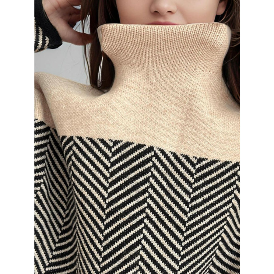 Contrast Turtleneck Long Sleeve Sweater Apparel and Accessories