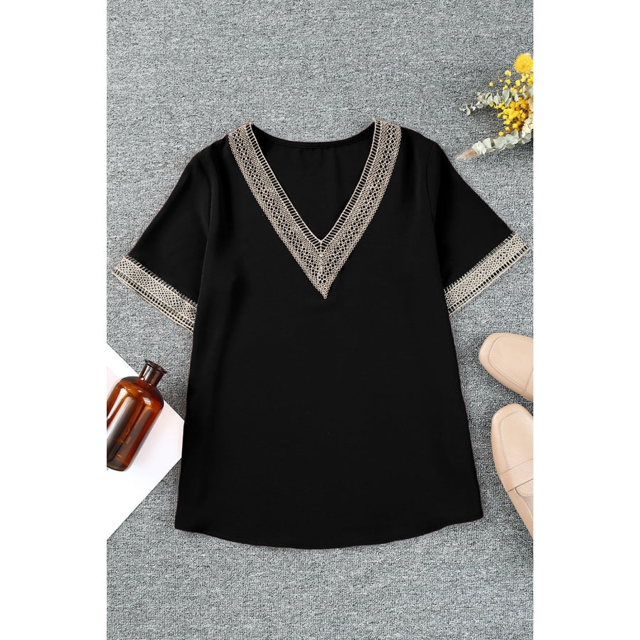 Contrast V-Neck Blouse