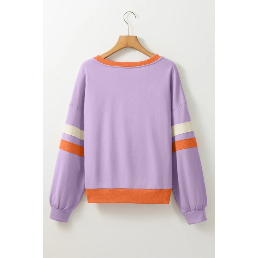 Contrast V-Neck Long Sleeve Sweatshirt Apparel and Accessories