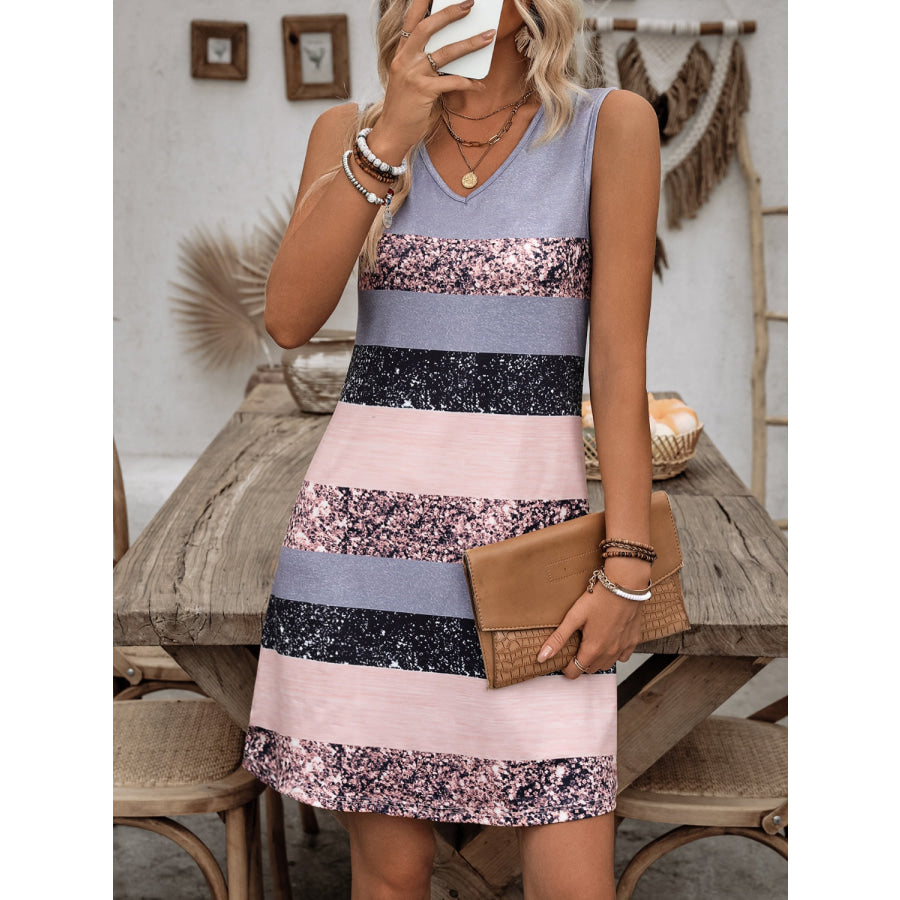 Contrast V-Neck Sleeveless Mini Dress Dusty Pink / S Apparel and Accessories