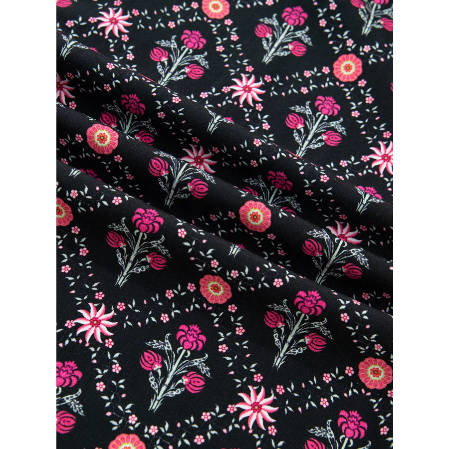 Contrast V Neckline Bracelet Sleeve Vintage Floral Blouse Apparel and Accessories
