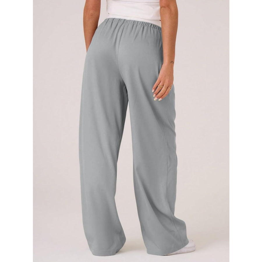 Contrast Waistband Drawstring Wide Leg Pants Apparel and Accessories