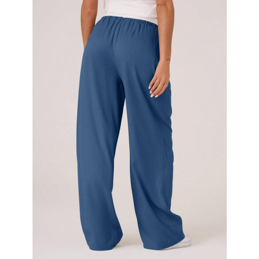 Contrast Waistband Drawstring Wide Leg Pants Apparel and Accessories