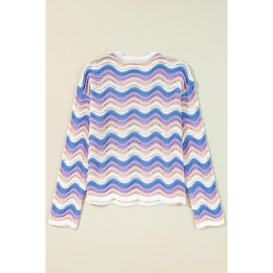 Contrast Wave Stripe Long Sleeve Sweater Apparel and Accessories