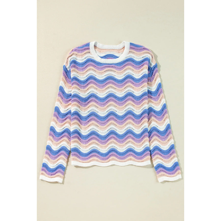 Contrast Wave Stripe Long Sleeve Sweater Apparel and Accessories