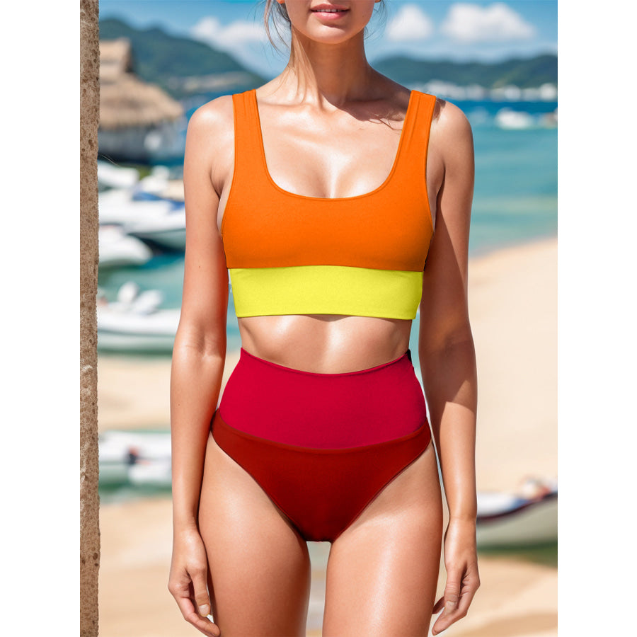 Contrast Wide Strap Two-Piece Swim Set Apparel and Accessories
