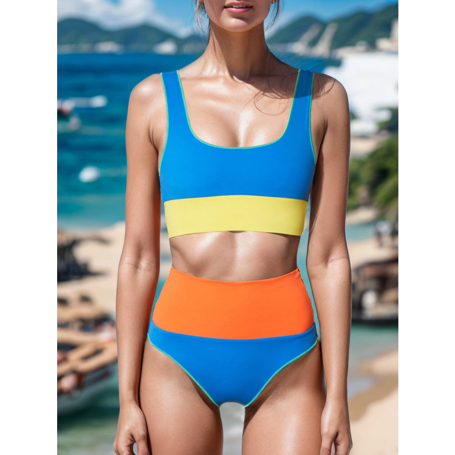 Contrast Wide Strap Two-Piece Swim Set Sky Blue / S Apparel and Accessories