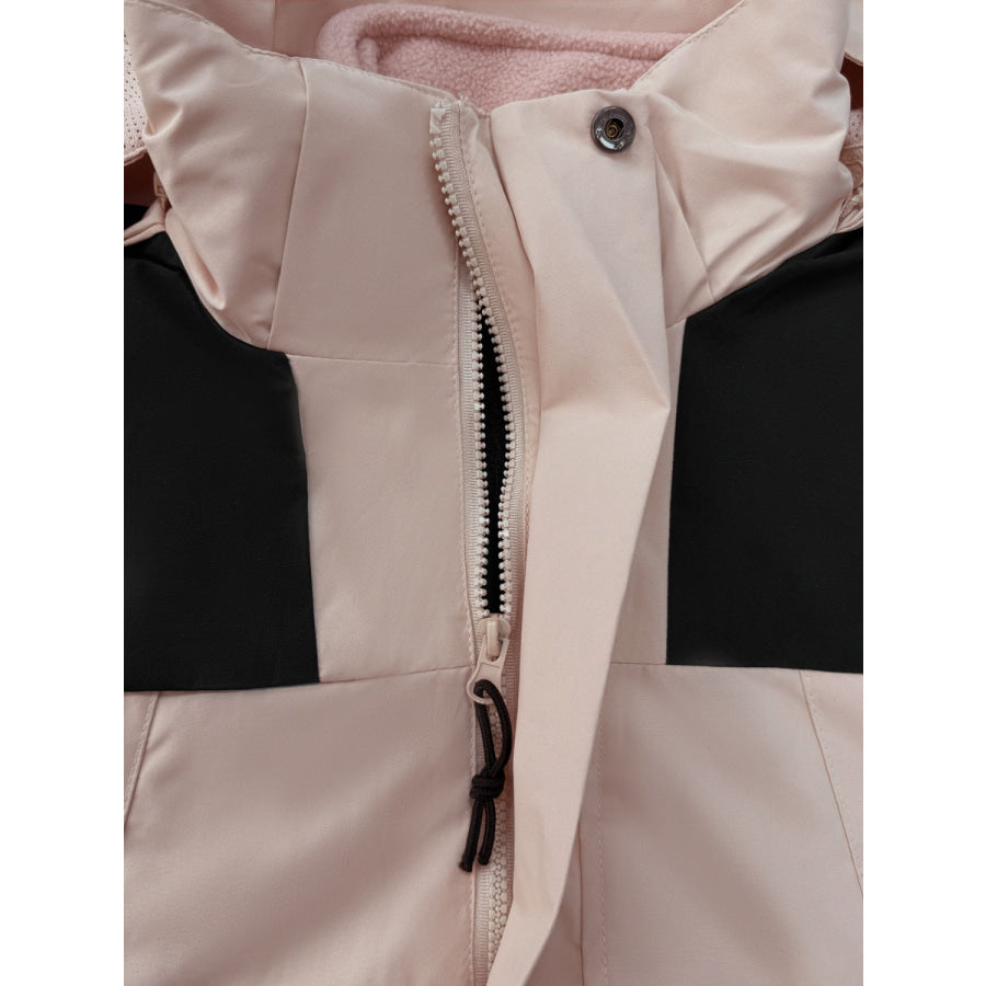 Contrast Zip Up Hooded Trench Coat with Liner Apparel and Accessories