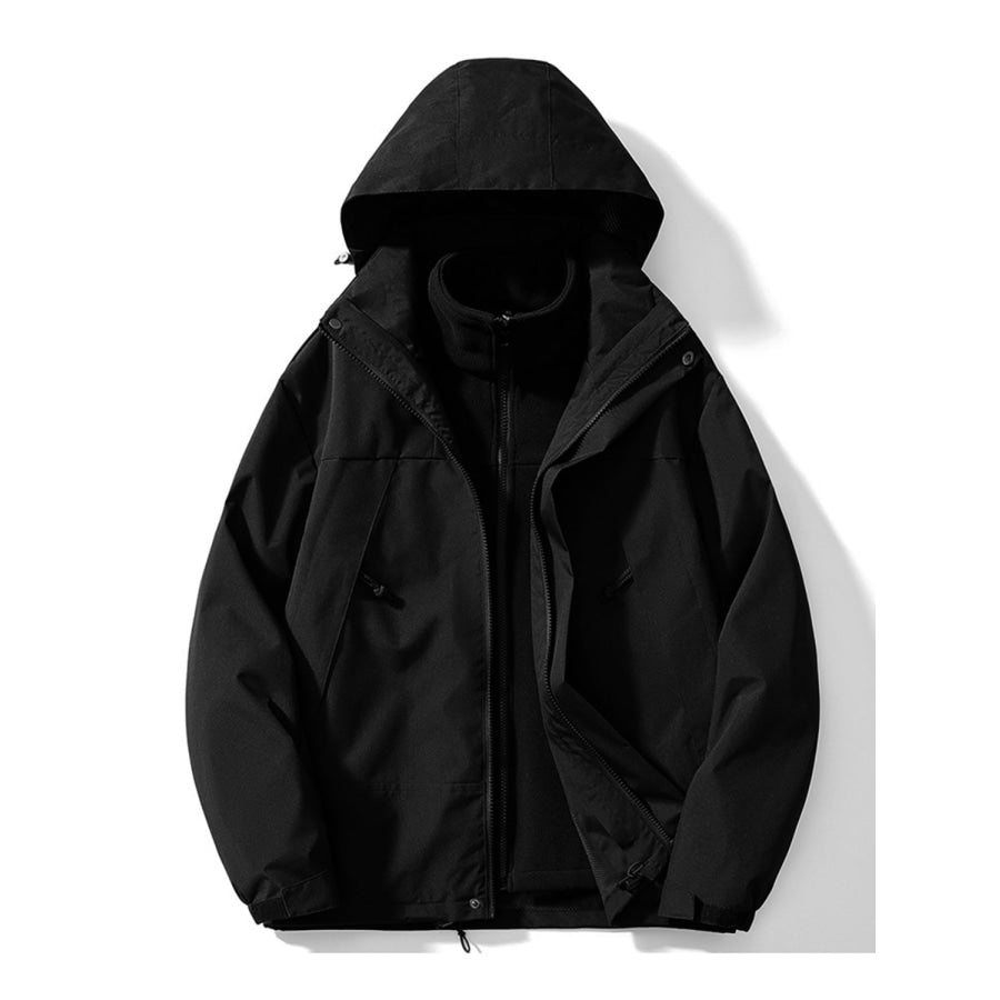 Contrast Zip Up Hooded Trench Coat with Liner Apparel and Accessories