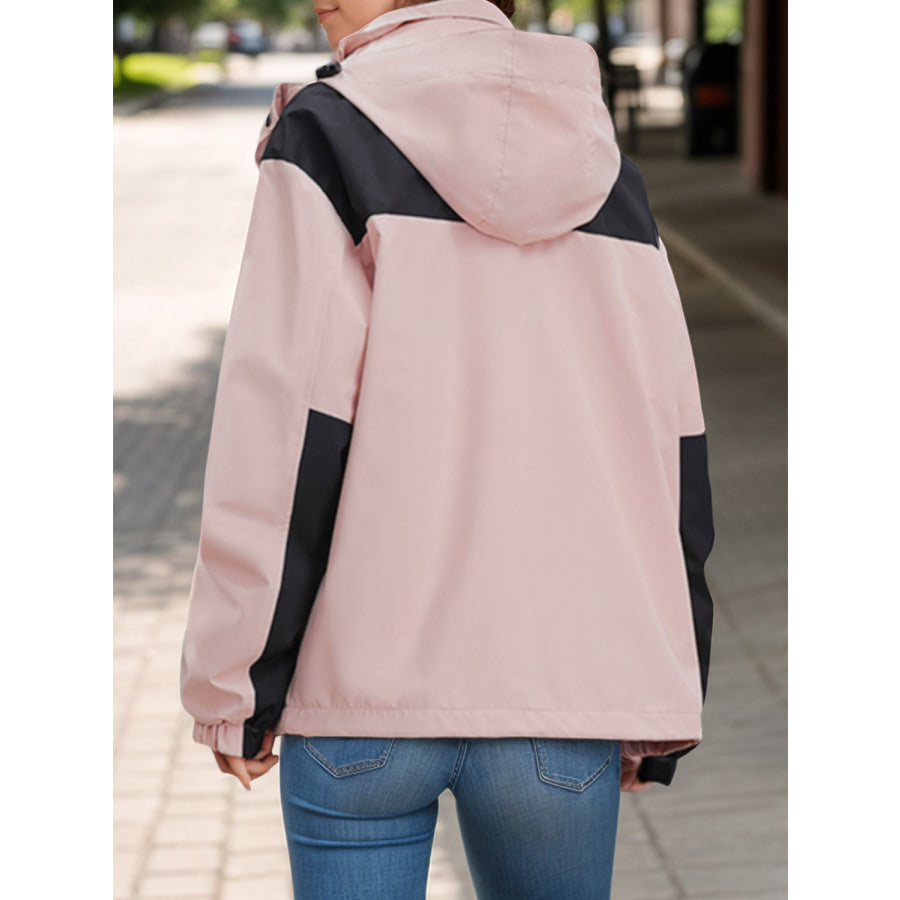 Contrast Zip Up Hooded Trench Coat with Liner Blush Pink / S Apparel and Accessories