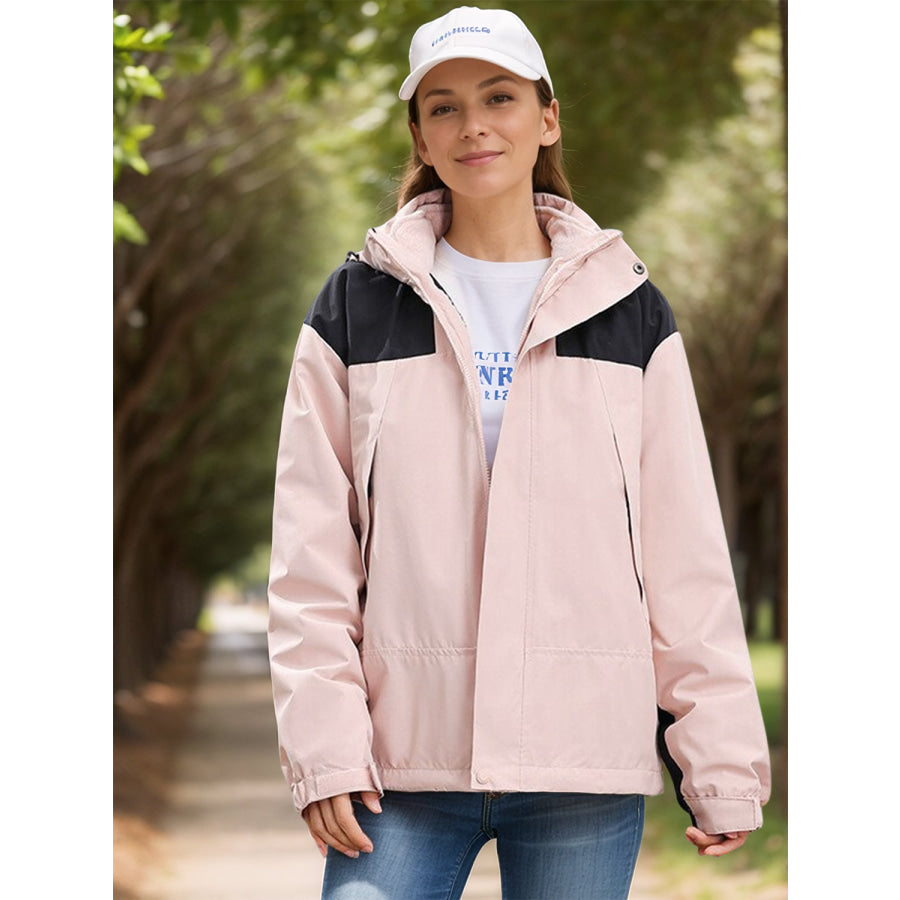 Contrast Zip Up Hooded Trench Coat with Liner Blush Pink / S Apparel and Accessories