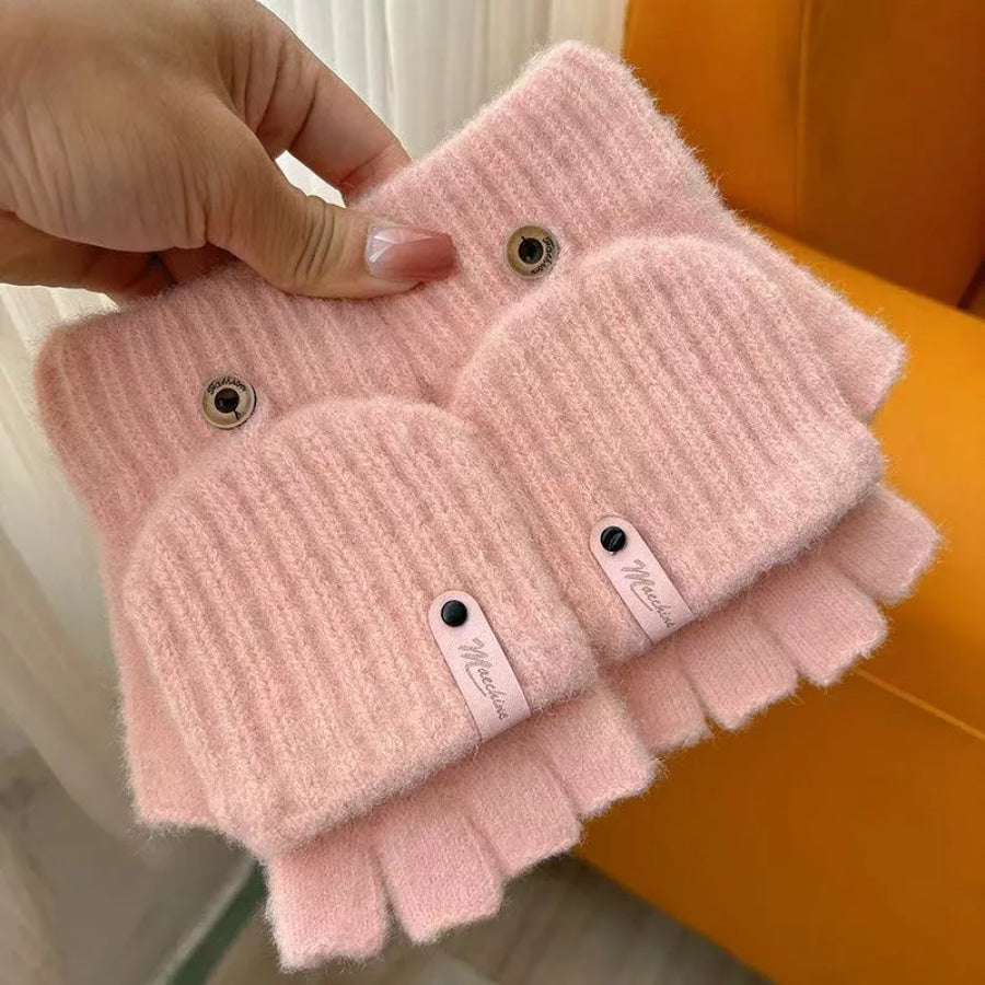 Convertible Knit Fingerless Gloves with Mitten Cover Dusty Pink / ONESIZE Apparel and Accessories