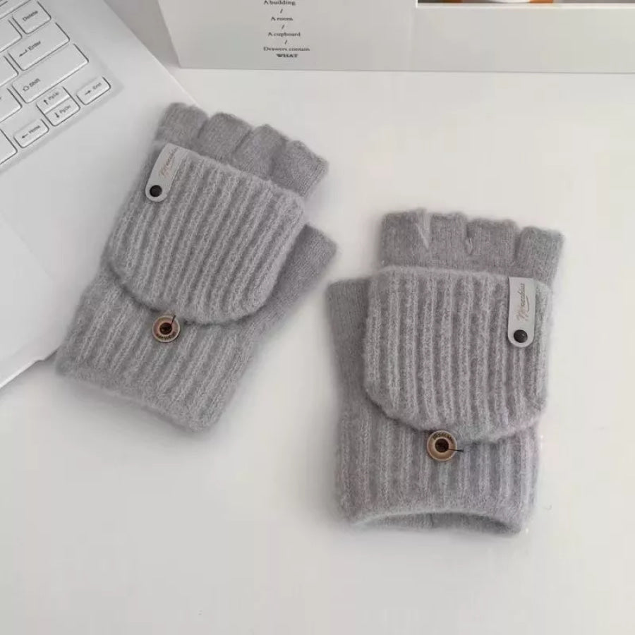 Convertible Knit Fingerless Gloves with Mitten Cover Gray / ONESIZE Apparel and Accessories