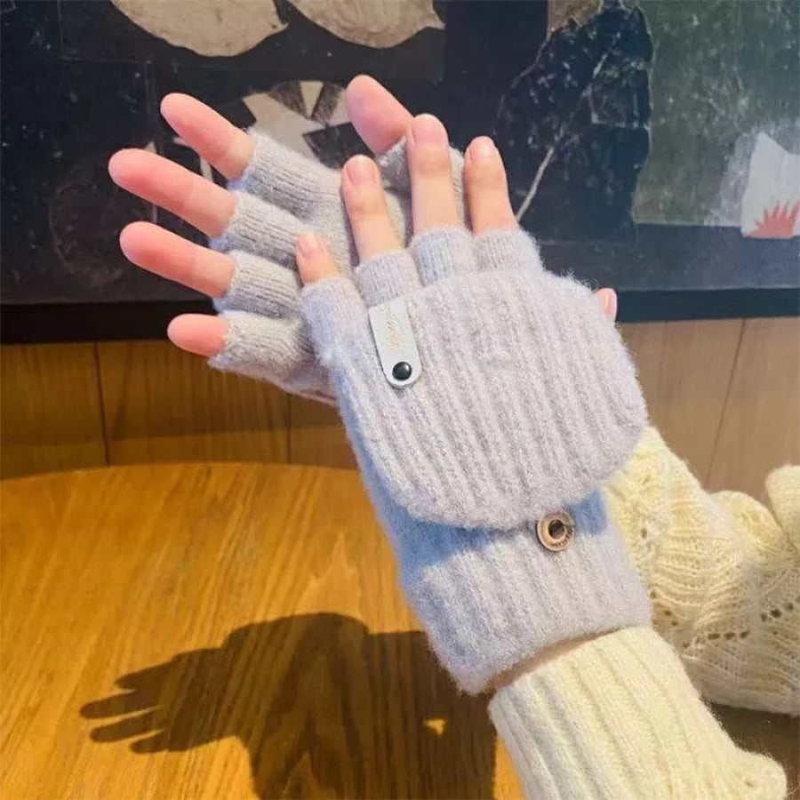 Convertible Knit Fingerless Gloves with Mitten Cover Light Blue / ONESIZE Apparel and Accessories