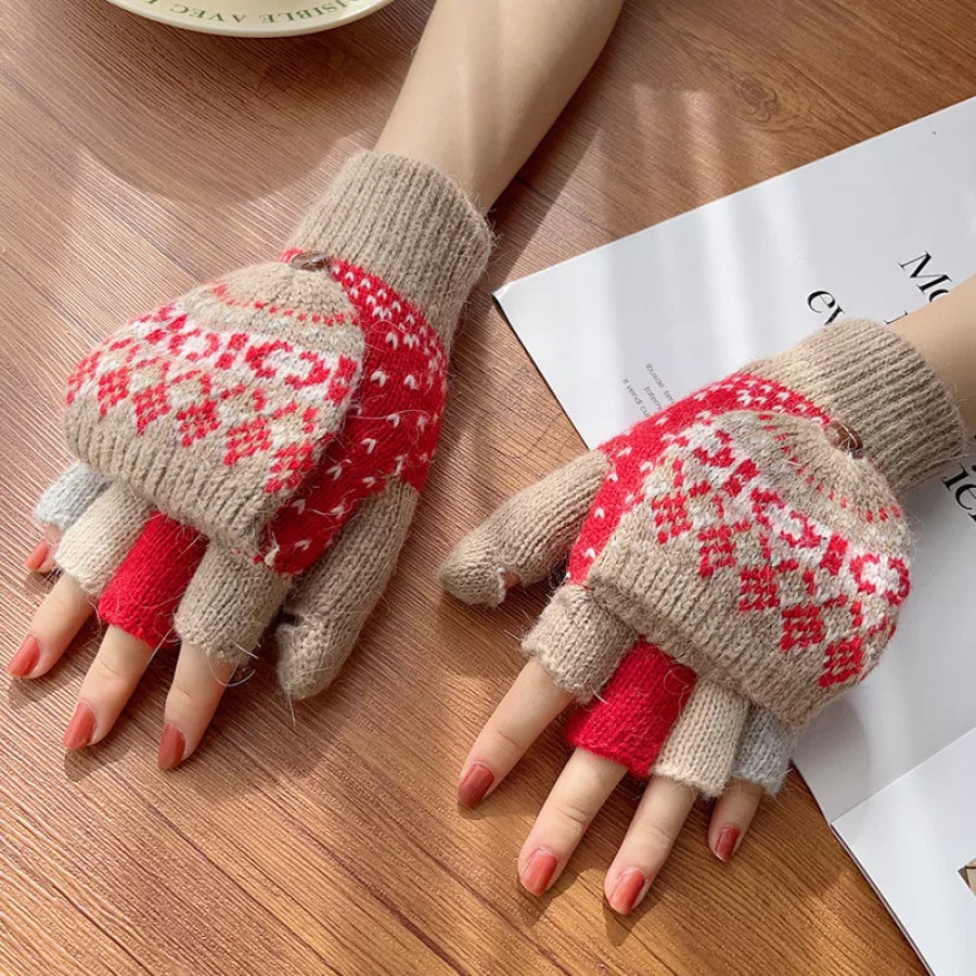 Convertible Knit Gloves with Nordic Pattern Apparel and Accessories