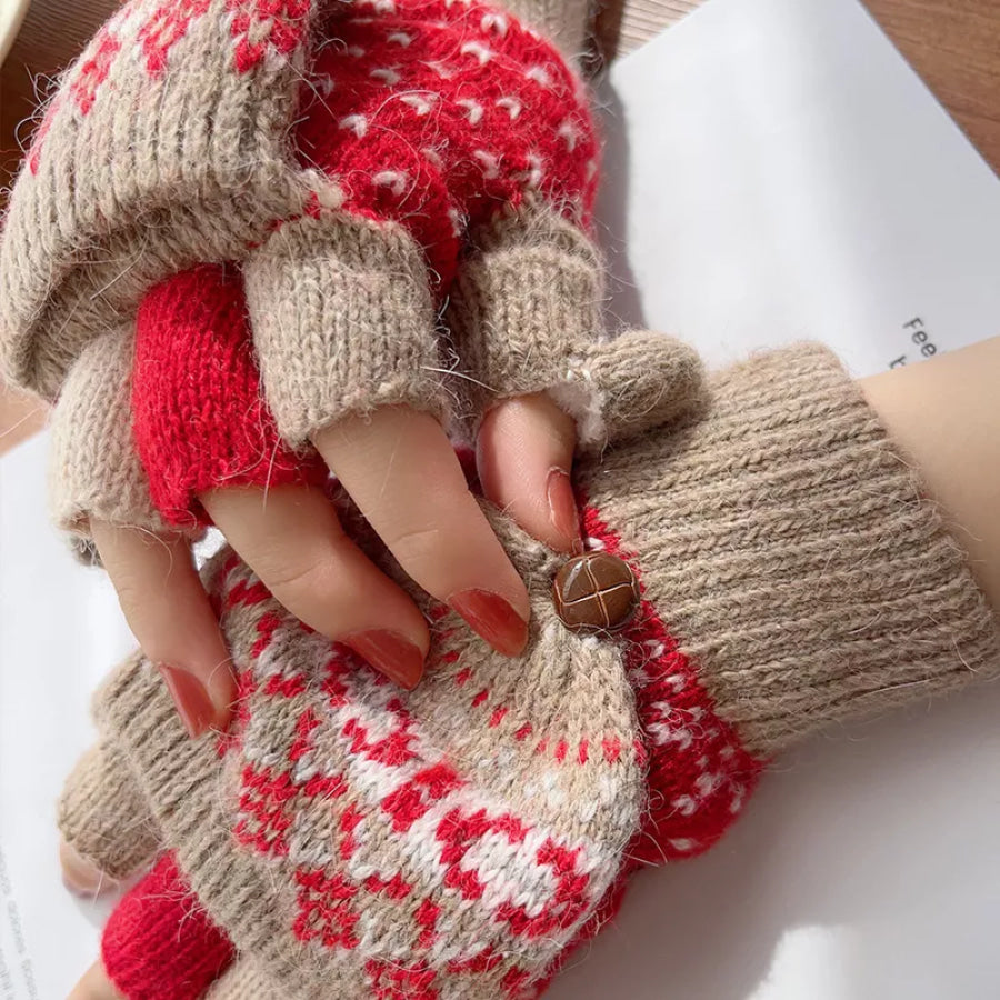 Convertible Knit Gloves with Nordic Pattern Apparel and Accessories