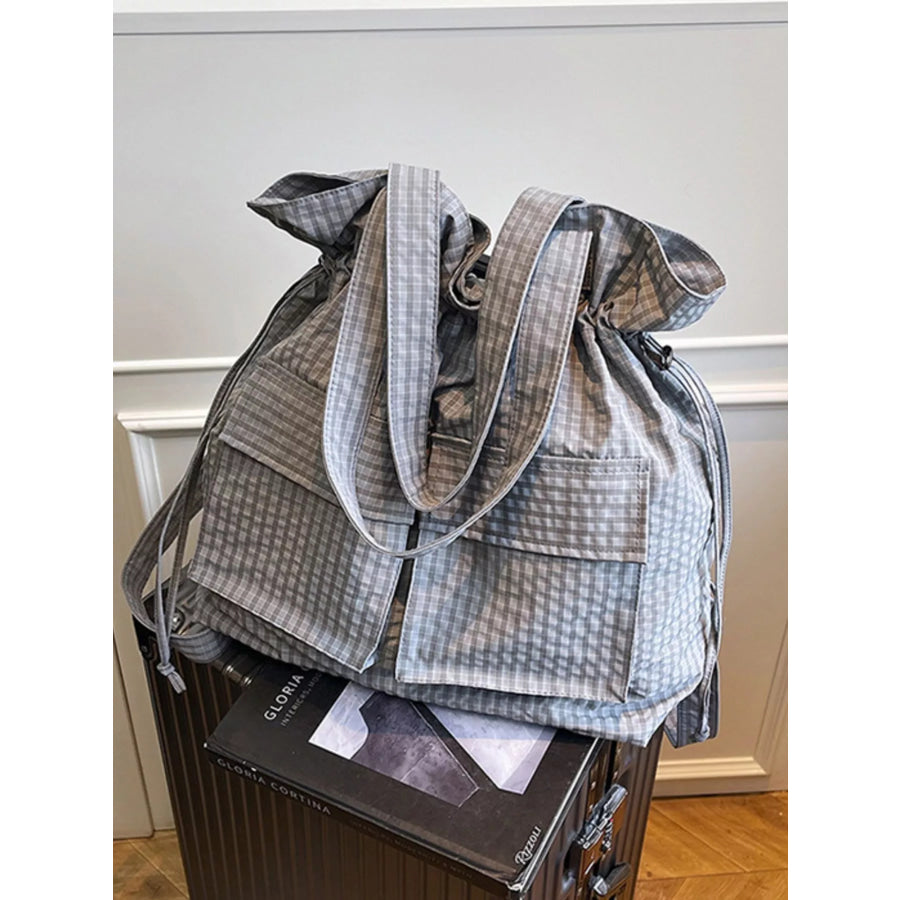 Convertible Plaid Drawstring Backpack Bag Apparel and Accessories