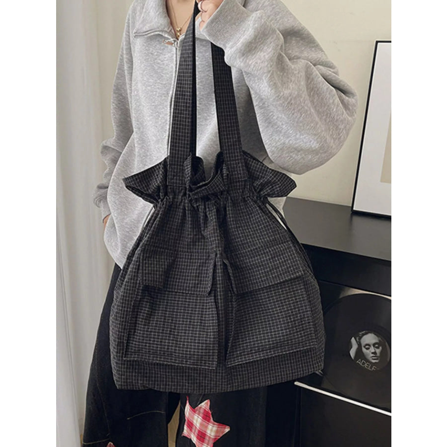 Convertible Plaid Drawstring Backpack Bag Apparel and Accessories