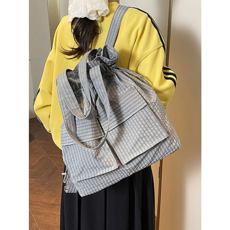 Convertible Plaid Drawstring Backpack Bag Apparel and Accessories