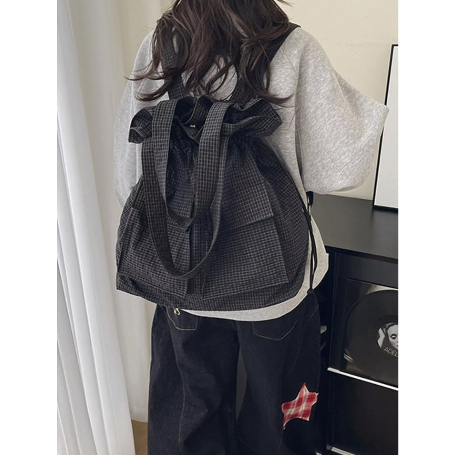 Convertible Plaid Drawstring Backpack Bag Apparel and Accessories