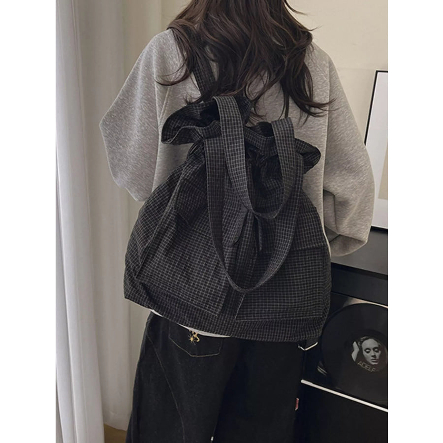 Convertible Plaid Drawstring Backpack Bag Apparel and Accessories