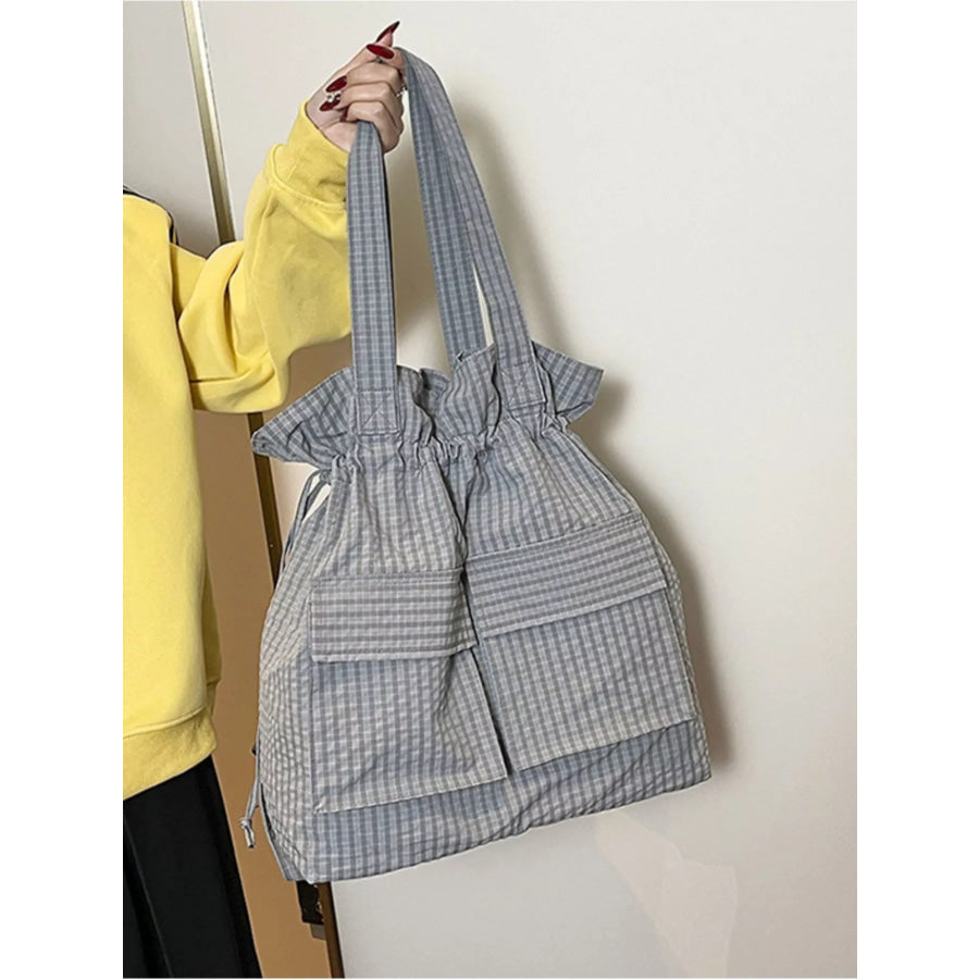 Convertible Plaid Drawstring Backpack Bag Apparel and Accessories