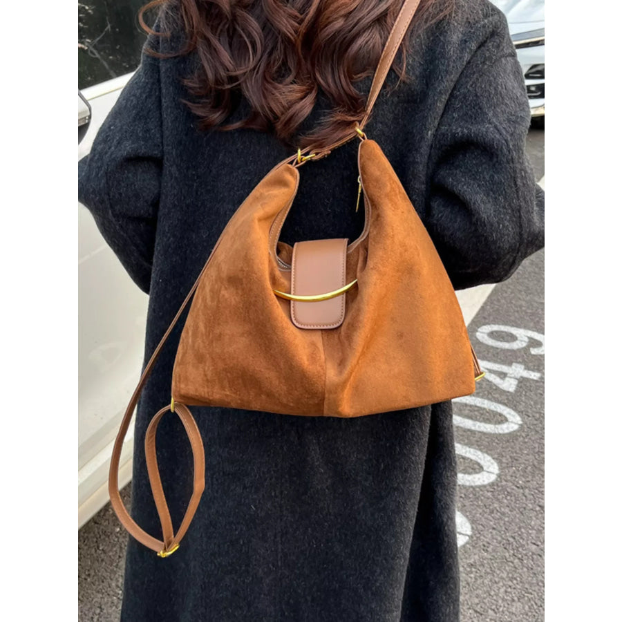 Convertible Suede Backpack Bag with Metal Accent Terracotta / onesize Apparel and Accessories