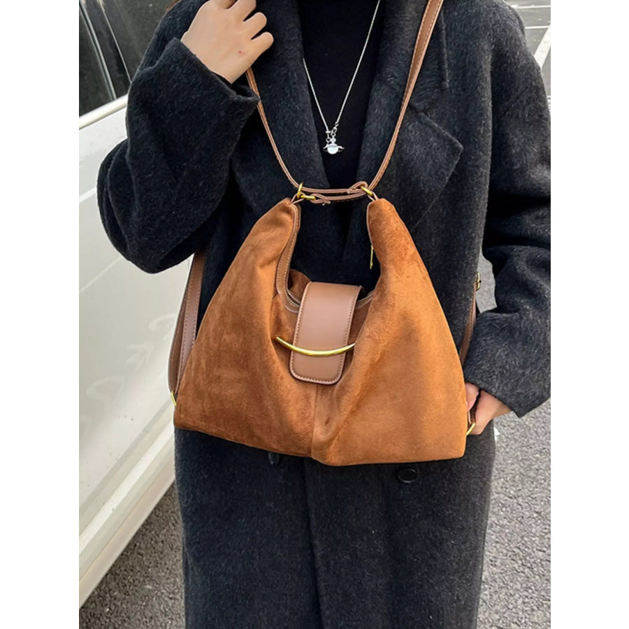 Convertible Suede Backpack Bag with Metal Accent Terracotta / onesize Apparel and Accessories