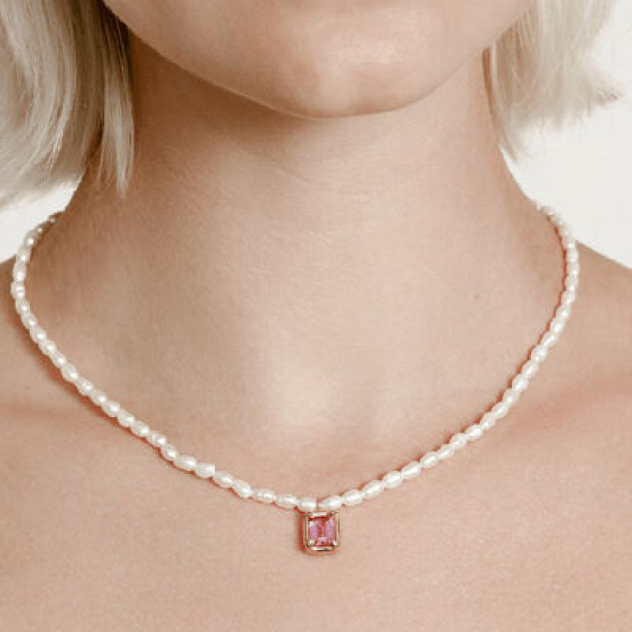 Copper Imitation Pearl Pendant Necklace Fuchsia Pink / One Size Apparel and Accessories