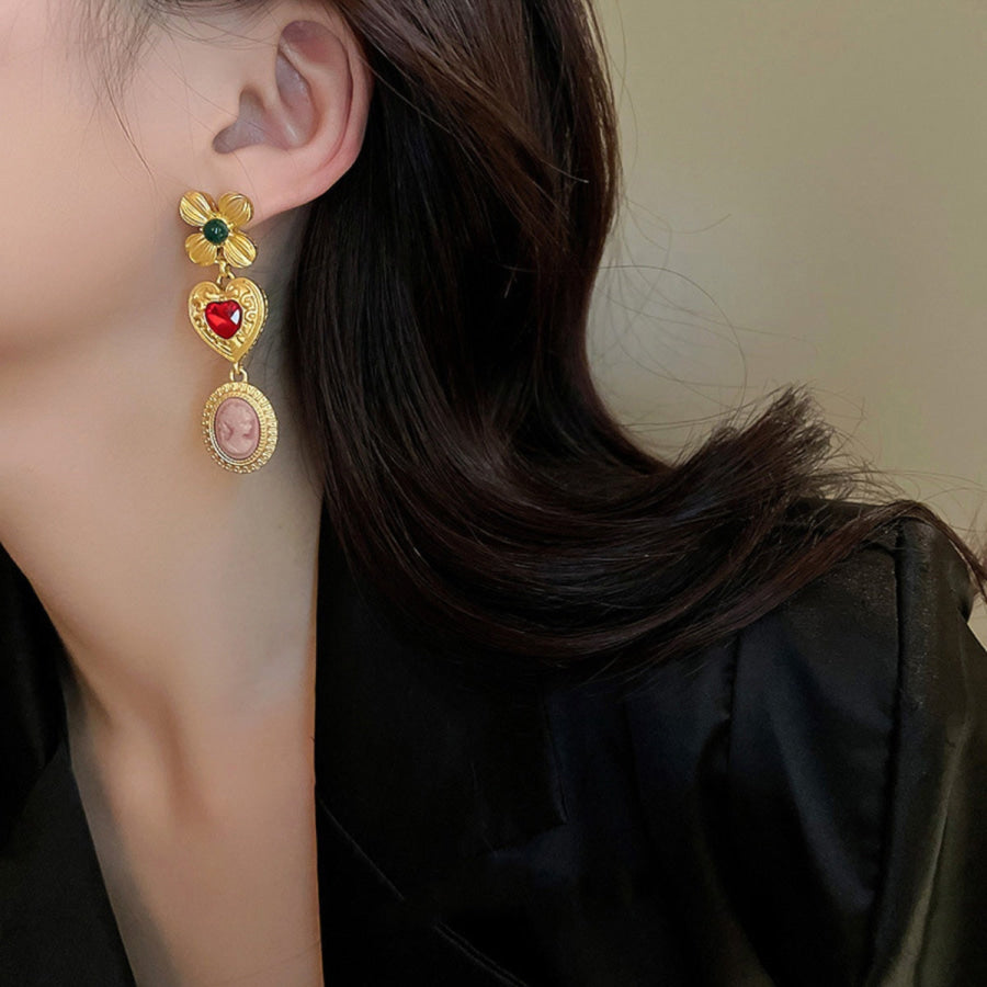 Copper Inlaid Rhinestone Vintage Earrings Gold / One Size Apparel and Accessories