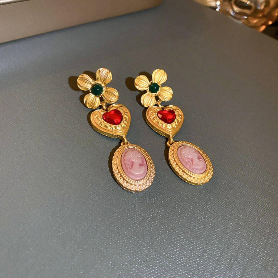 Copper Inlaid Rhinestone Vintage Earrings Gold / One Size Apparel and Accessories
