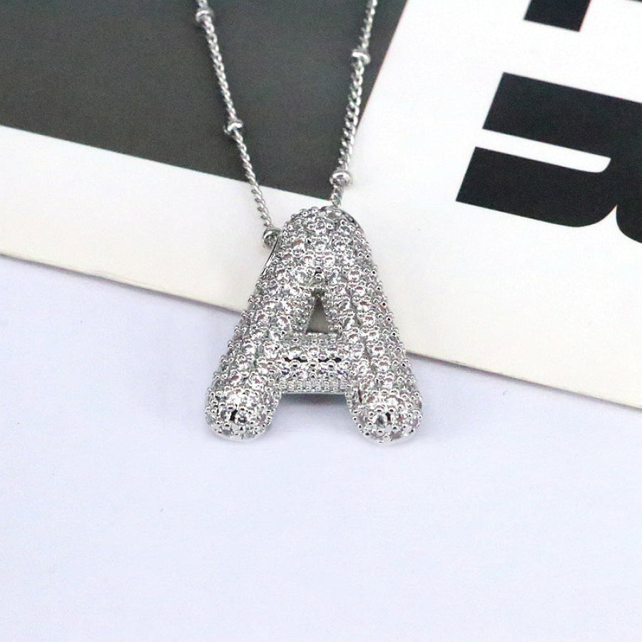 Copper Inlaid Zircon Letter Pendant Necklace Style A / One Size Apparel and Accessories