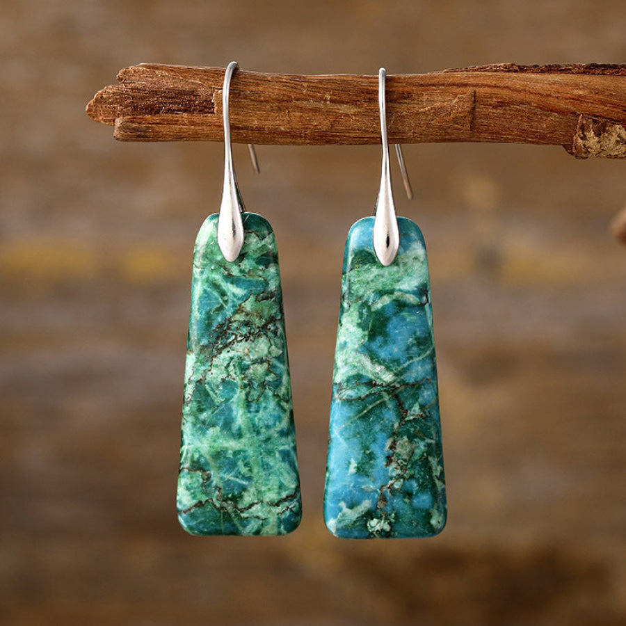 Copper Natural Stone Earrings Green/Silver / One Size Apparel and Accessories