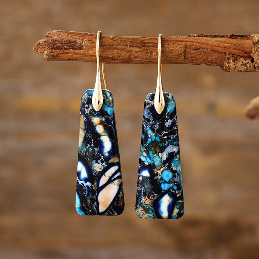 Copper Natural Stone Earrings Navy/Gold / One Size Apparel and Accessories