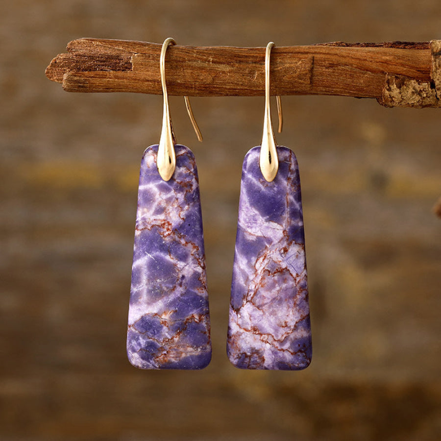 Copper Natural Stone Earrings Purple/Gold / One Size Apparel and Accessories