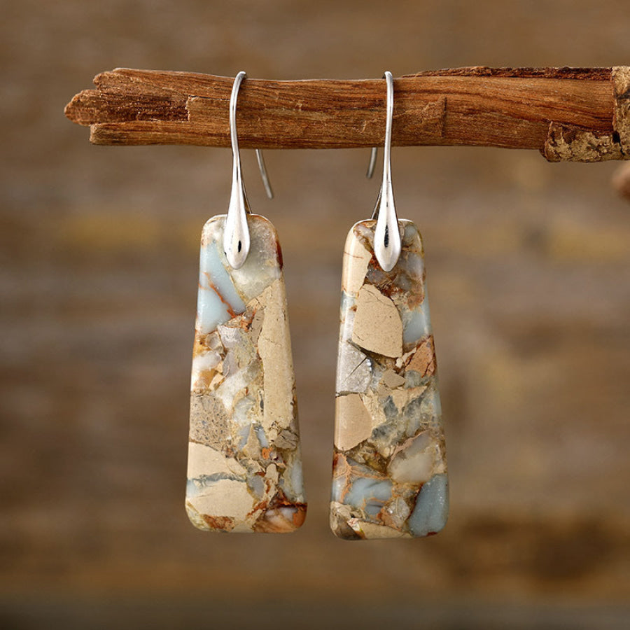 Copper Natural Stone Earrings Yellow/Silver / One Size Apparel and Accessories