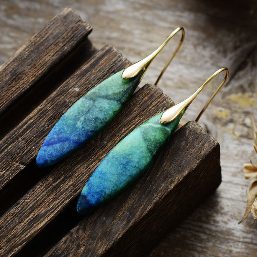 Copper Natural Stone Geometric Shape Earrings Blue/Green/Gold / One Size Apparel and Accessories