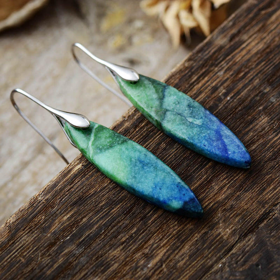 Copper Natural Stone Geometric Shape Earrings Blue/Green/Silver / One Size Apparel and Accessories